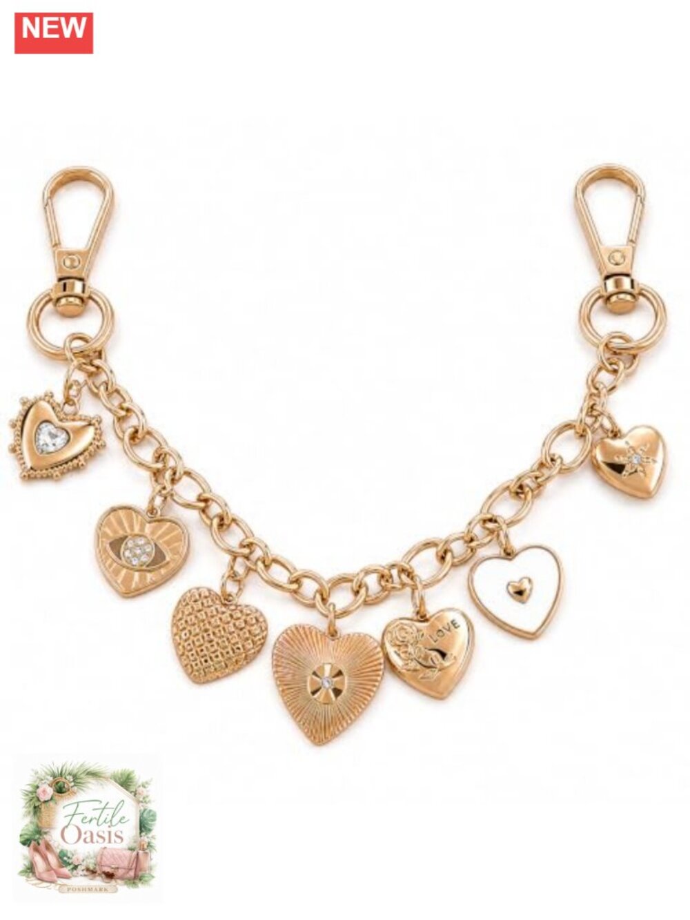 Gold Plated Bag Charm Chain with Heart Charms Extender Keychain for Purse